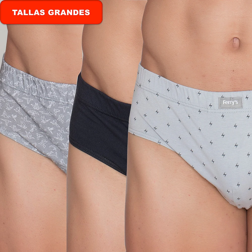 414b PACK DE 3 SLIPS CERRADOS ESTAMPADOS Y LISO GRIS